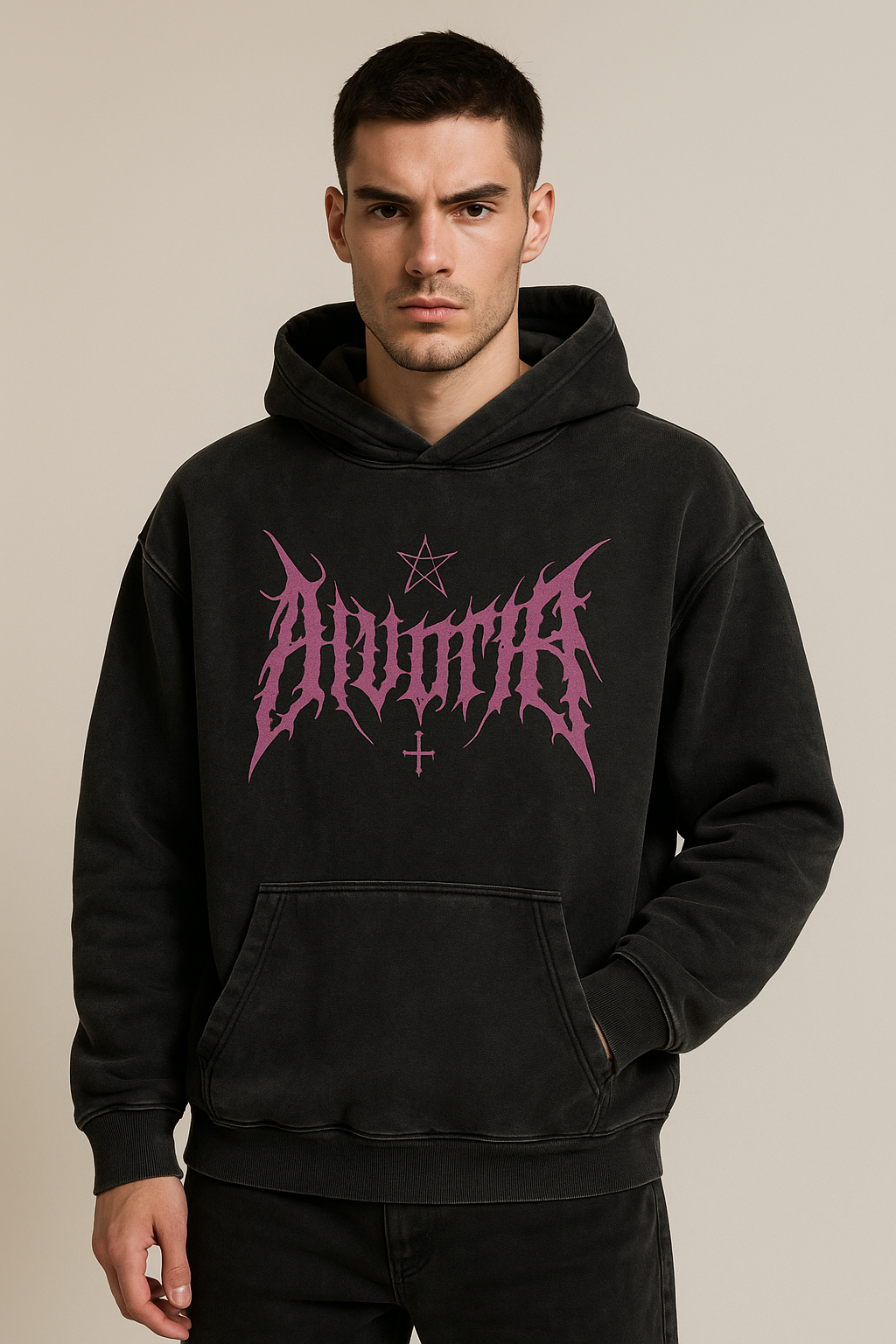 Vintage Washed Black Hoodie – Oversized Distressed Streetwear