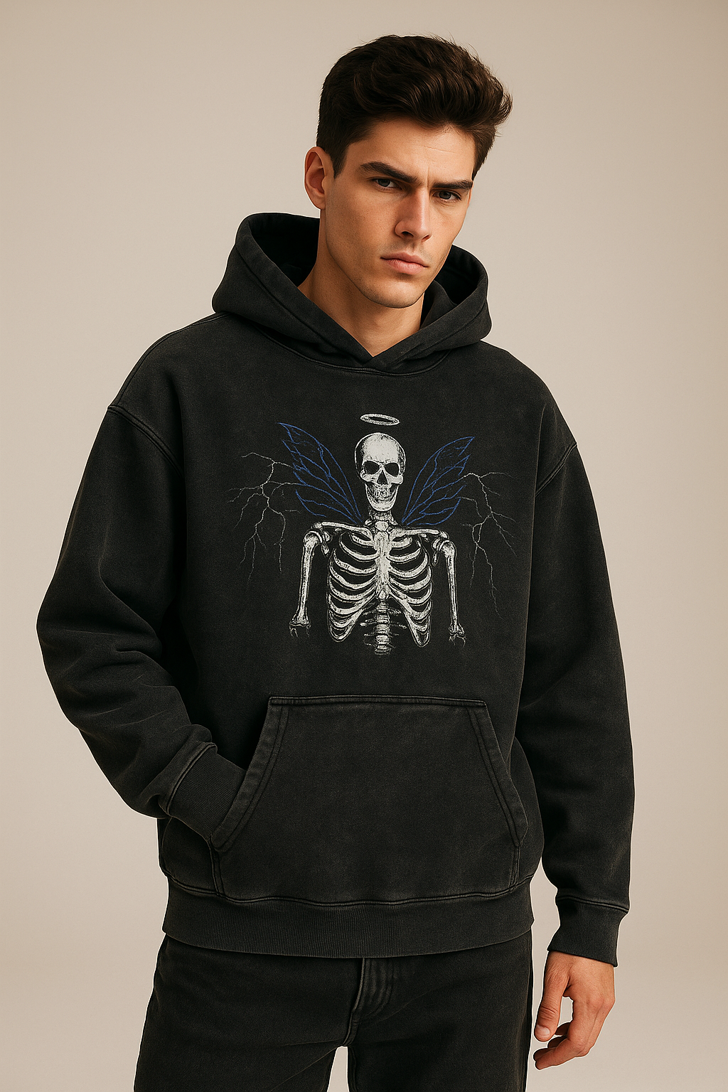 Vintage Washed Black Hoodie – Oversized Distressed Streetwear