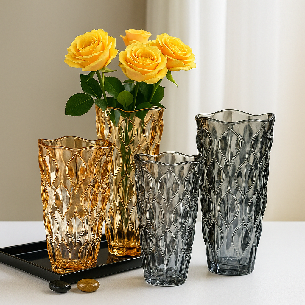 Elegant Crystal Glass Vase – Luxury Home Décor Flower Arrangement
