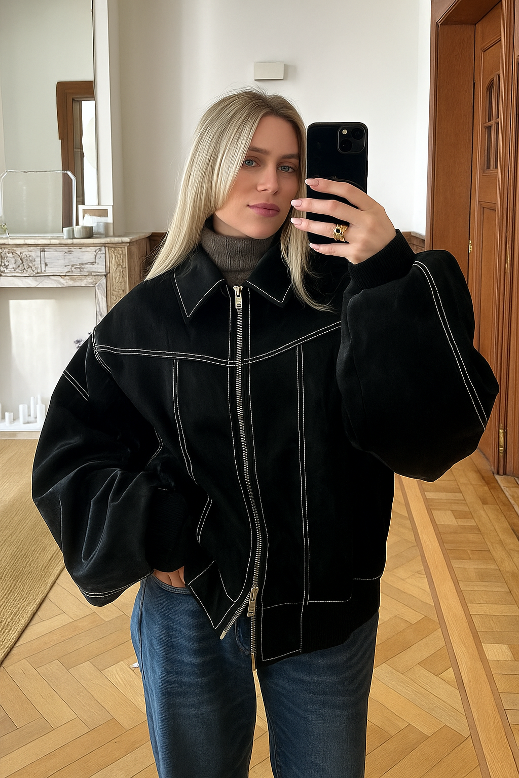 Women’s Oversized Moto Biker Zip Jacket