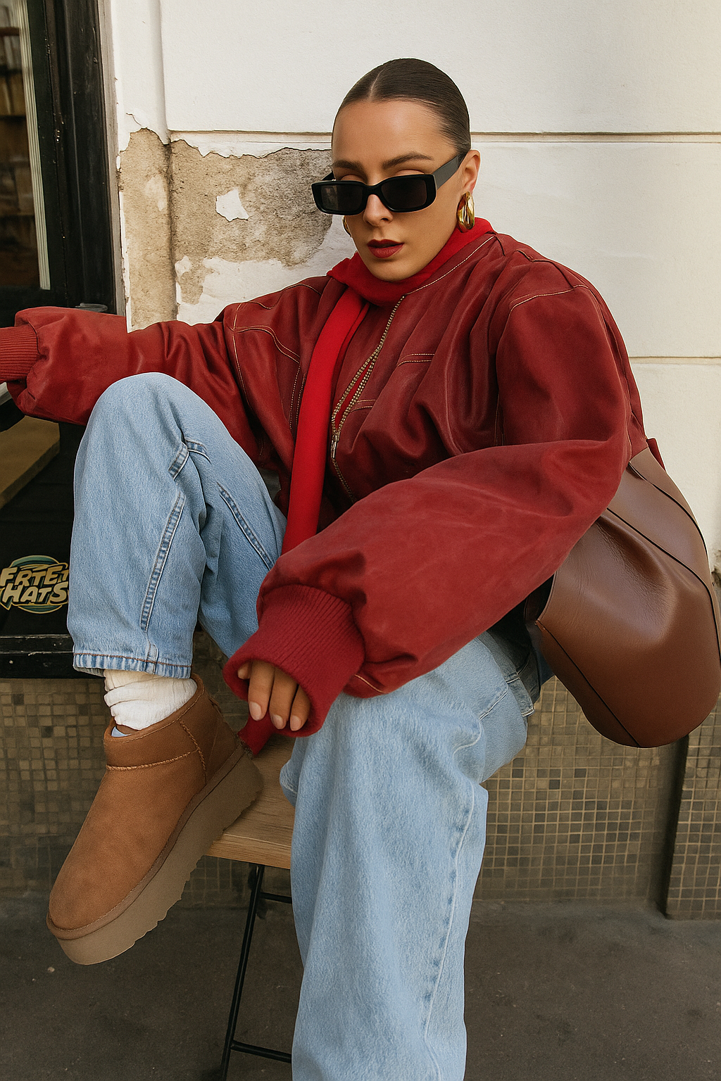 Women’s Oversized Moto Biker Zip Jacket