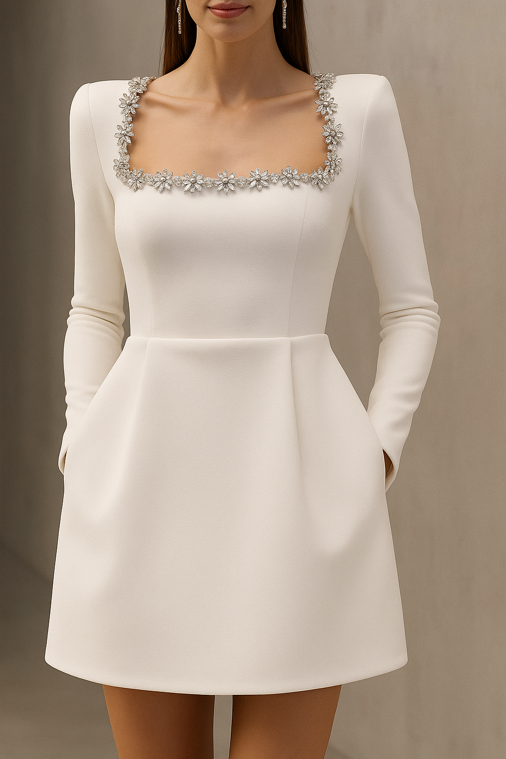 Elegant Square Neck Floral A-Line Mini Dress