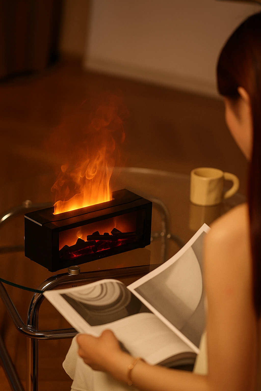 Modern Fireplace Diffuser — 3D Flame Aromatherapy