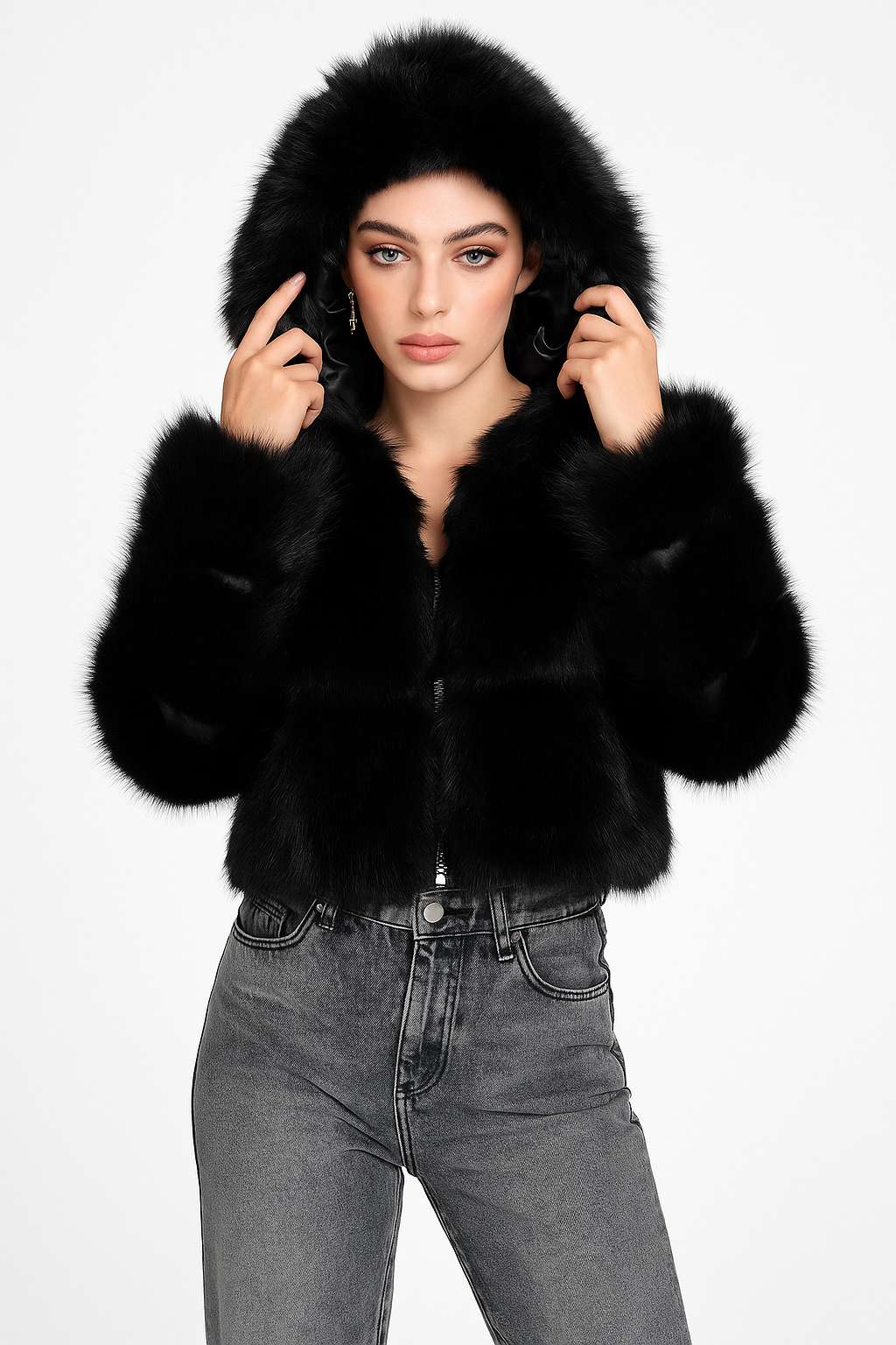 Black Faux Fur Hooded Jacket - Cozy Winter Coat
