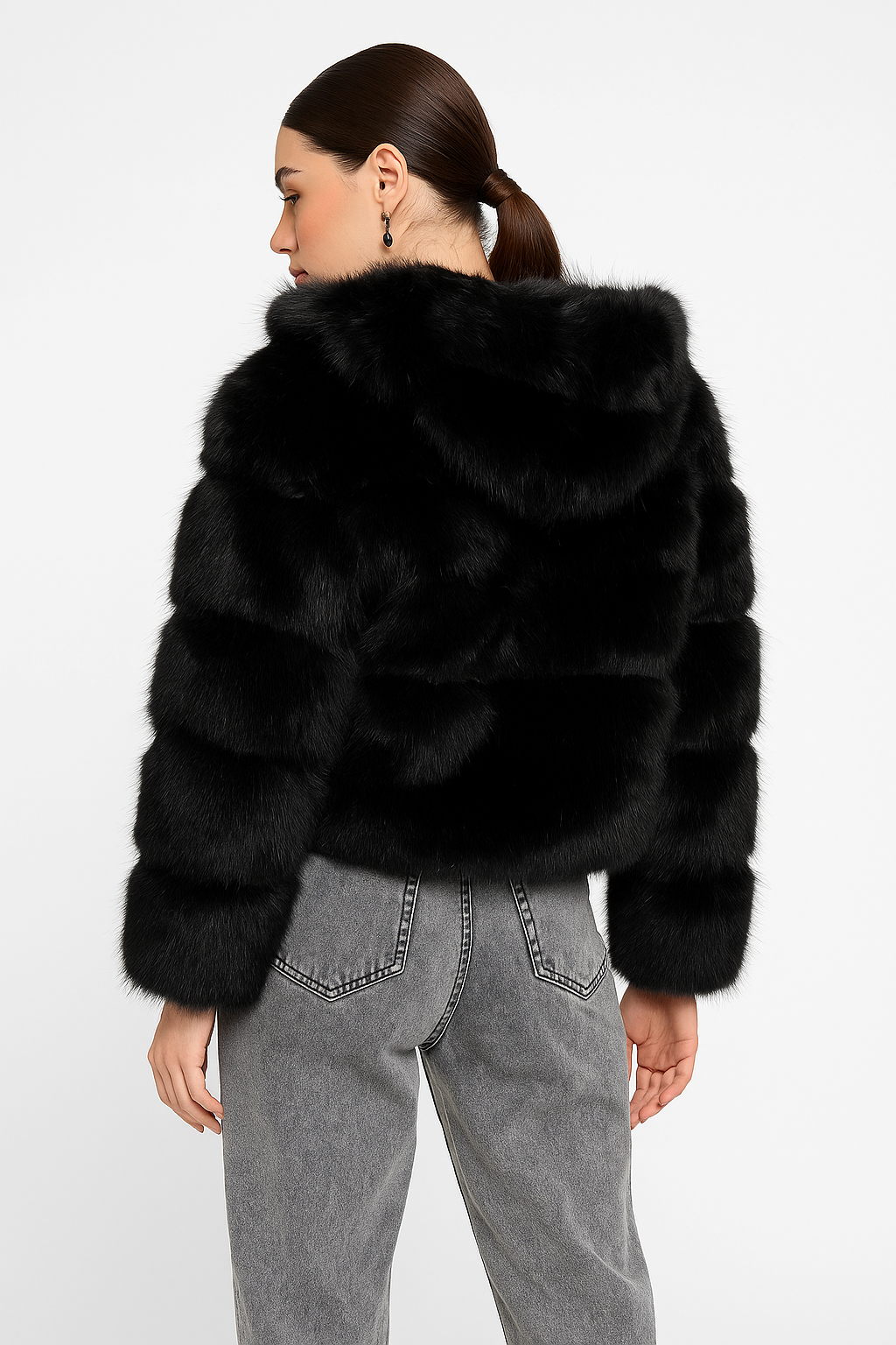 Black Faux Fur Hooded Jacket - Cozy Winter Coat