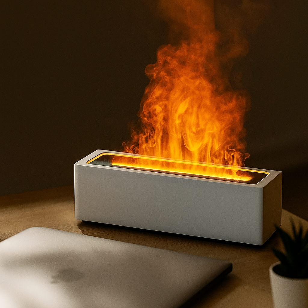 Luxury Flame Aroma Diffuser – LED Mist & Mood Light