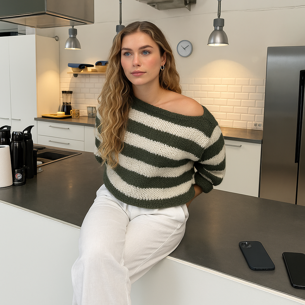 Women's Loose Striped Pullover Sweater - Premium Knit