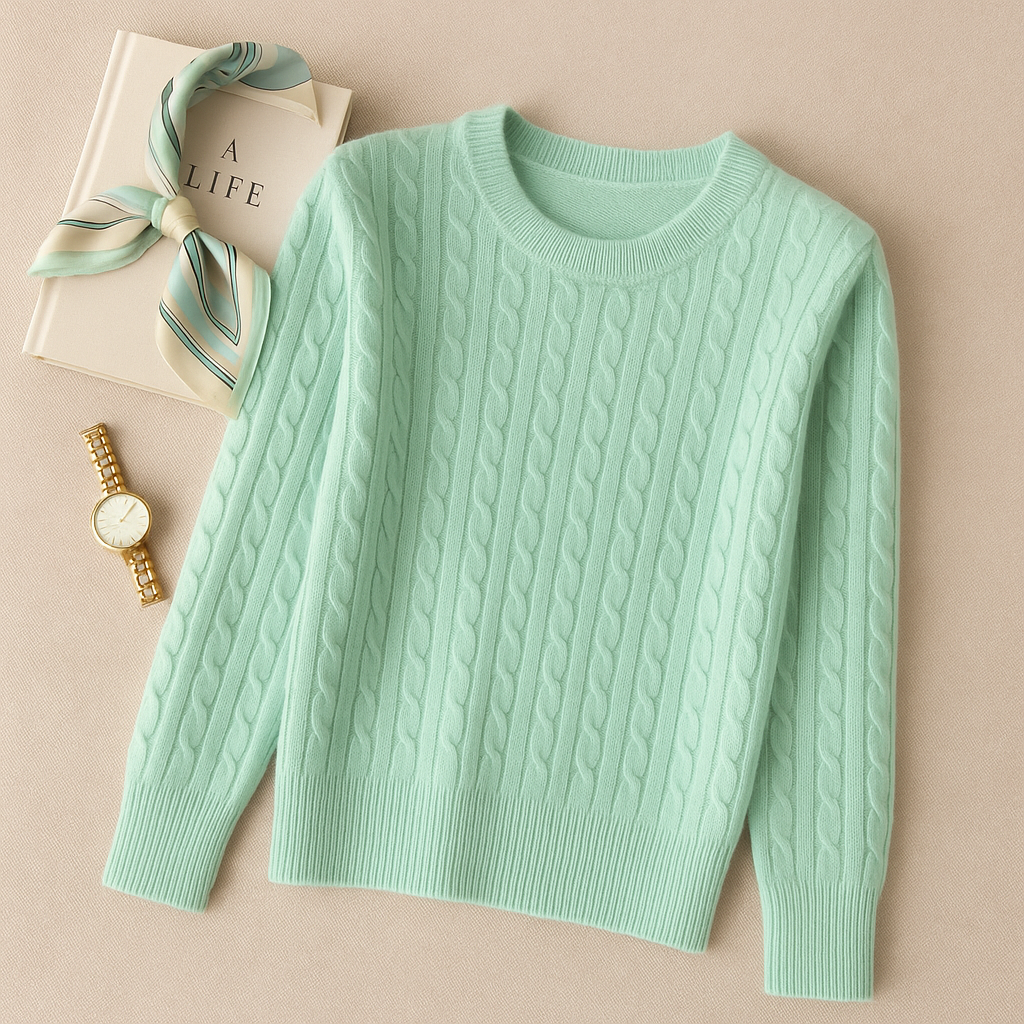 Women's Pure Cashmere Round Neck Sweater - Luxurious Soft Fit