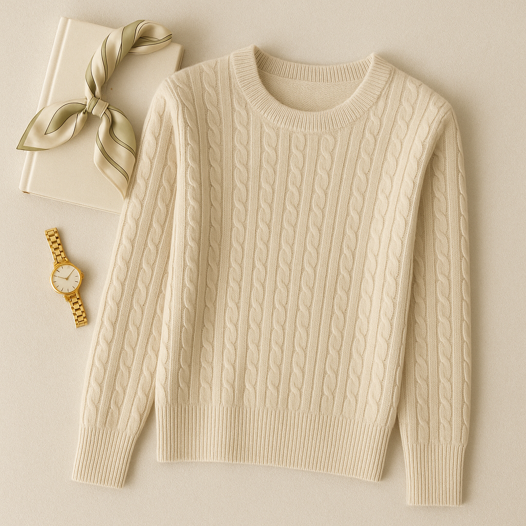 Women's Pure Cashmere Round Neck Sweater - Luxurious Soft Fit
