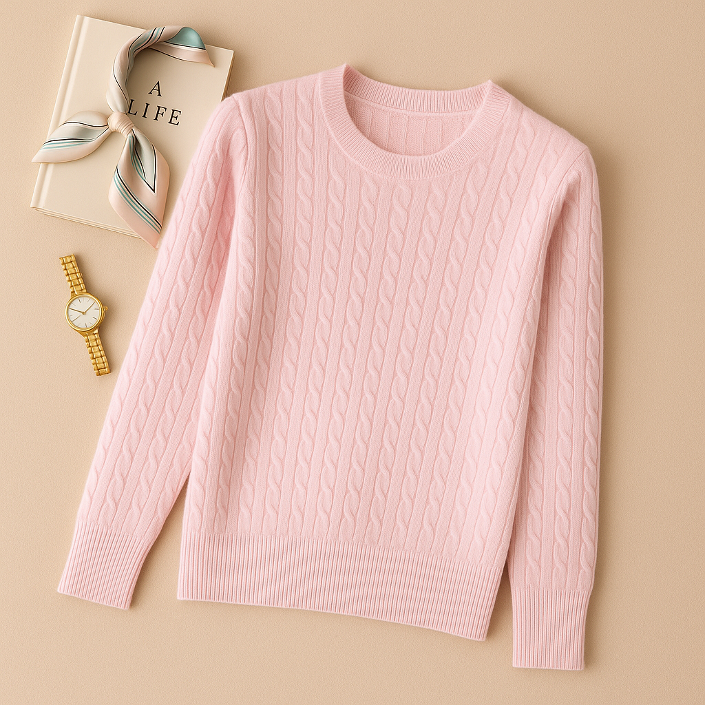 Women's Pure Cashmere Round Neck Sweater - Luxurious Soft Fit