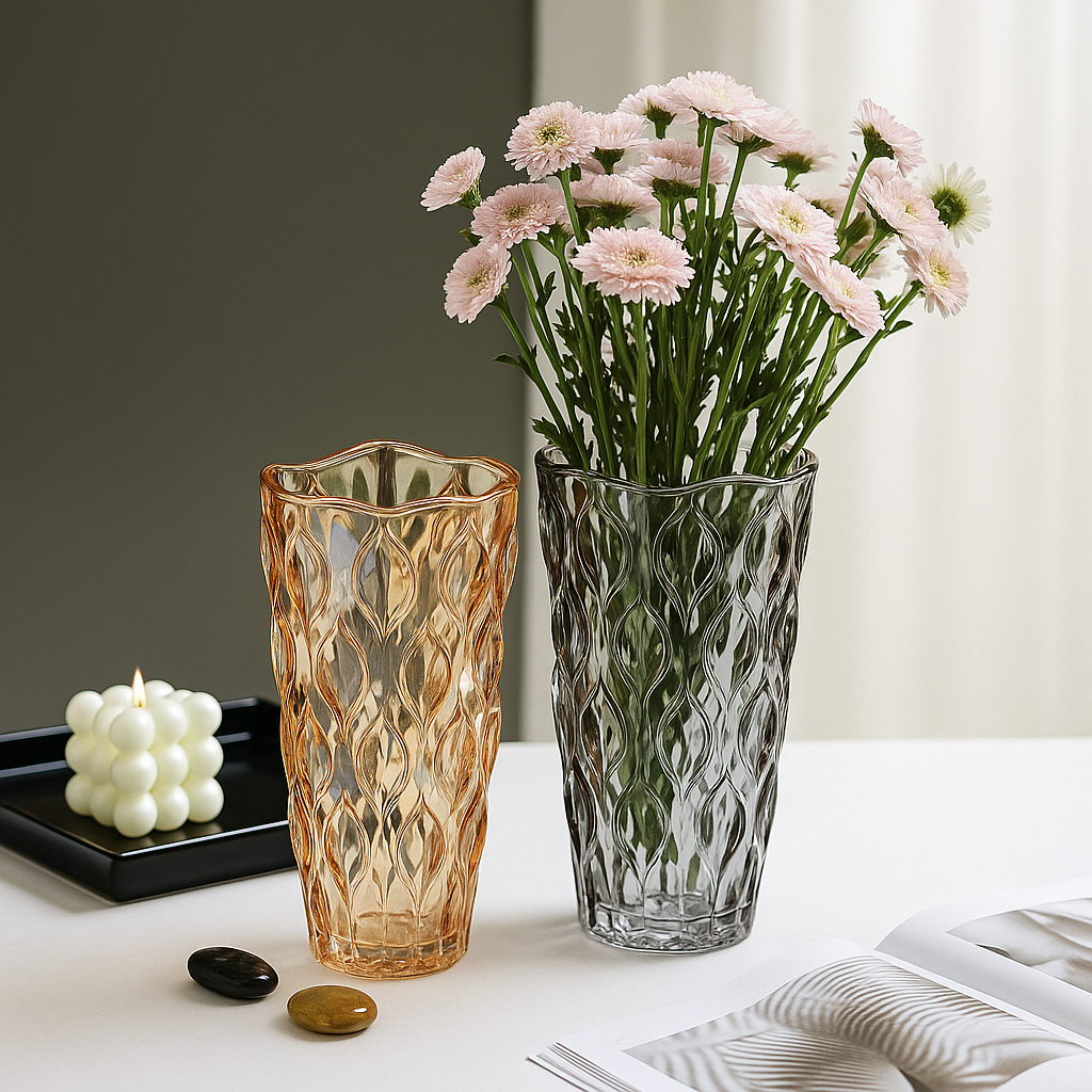 Elegant Crystal Glass Vase – Luxury Home Décor Flower Arrangement
