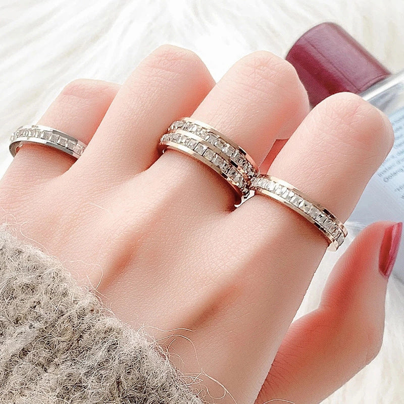 Elegant Titanium Steel Couple Rings – Single & Double Row Diamond Design
