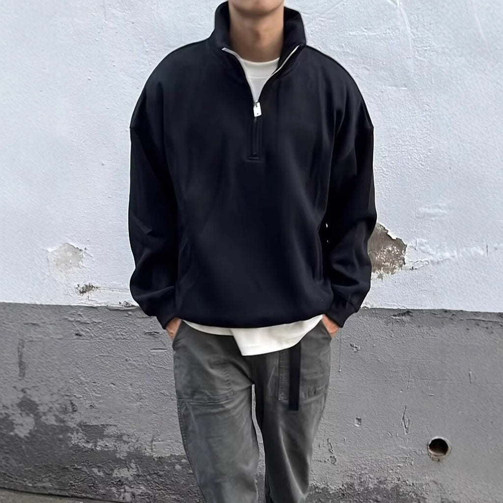 Men’s Half-Zip Stand Collar Sweater – Casual Streetwear Style