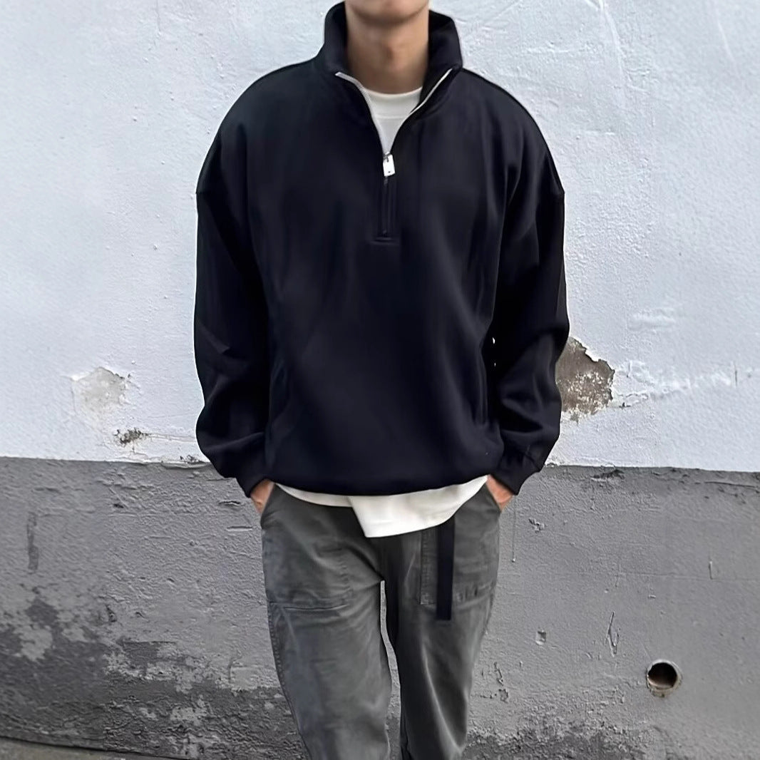 Men’s Half-Zip Stand Collar Sweater – Casual Streetwear Style