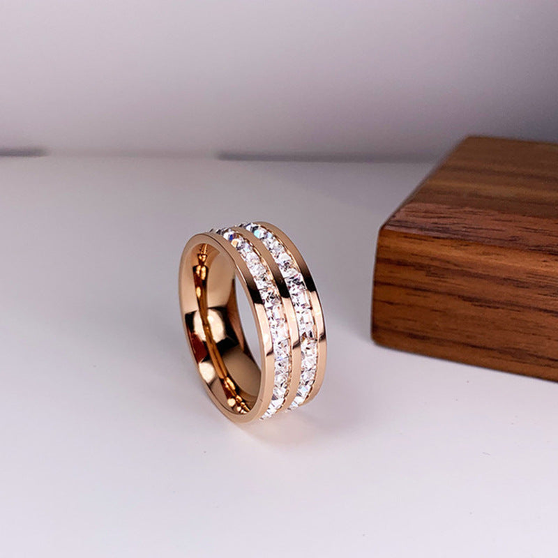 Elegant Titanium Steel Couple Rings – Single & Double Row Diamond Design