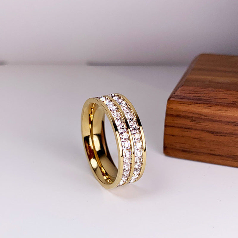 Elegant Titanium Steel Couple Rings – Single & Double Row Diamond Design