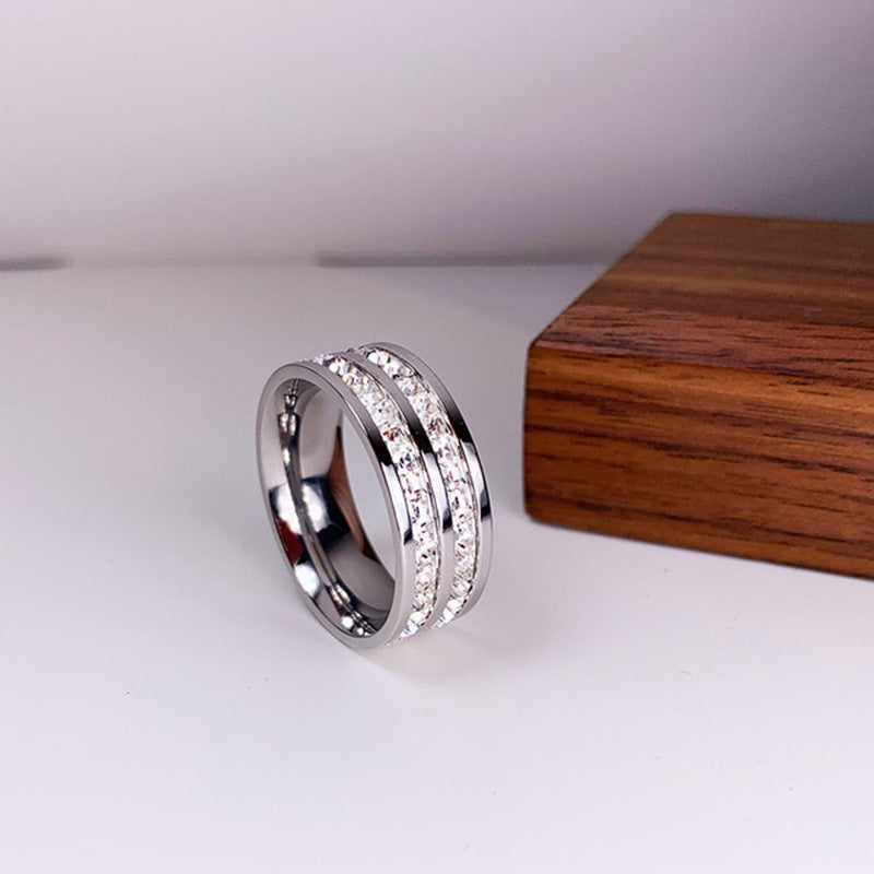 Elegant Titanium Steel Couple Rings – Single & Double Row Diamond Design
