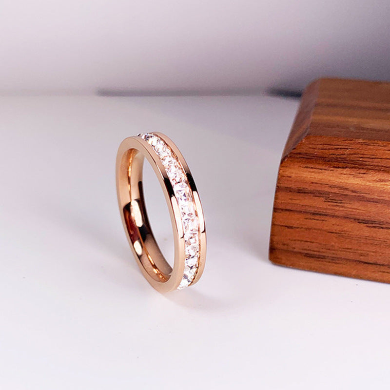 Elegant Titanium Steel Couple Rings – Single & Double Row Diamond Design