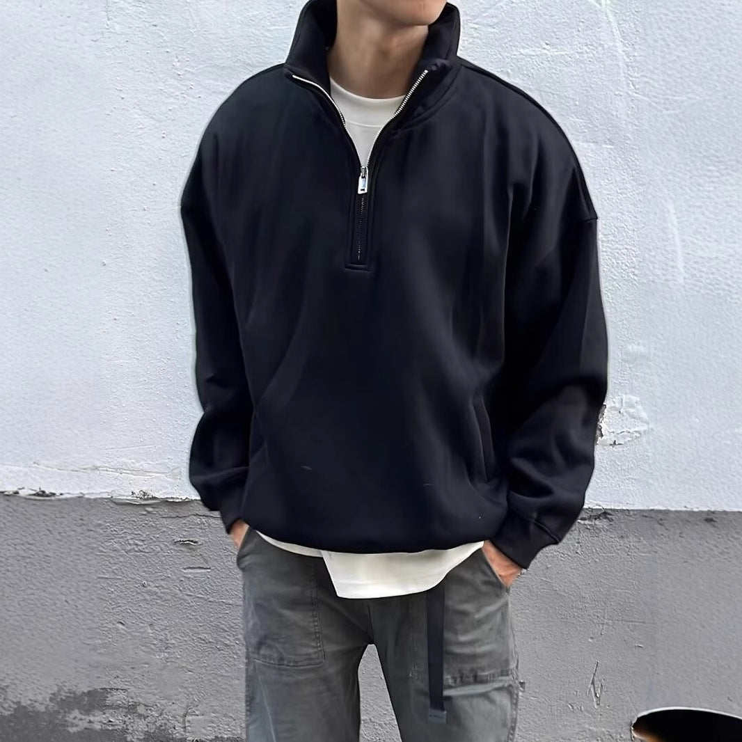 Men’s Half-Zip Stand Collar Sweater – Casual Streetwear Style