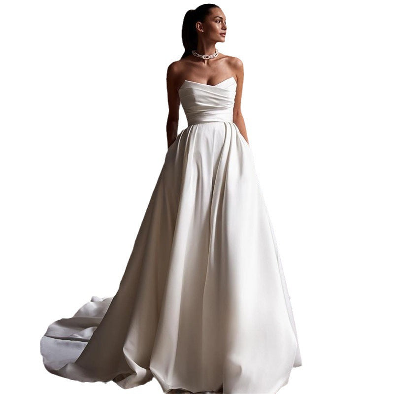 Elegant White Satin Tube Top Dress – Chic Four Seasons Style