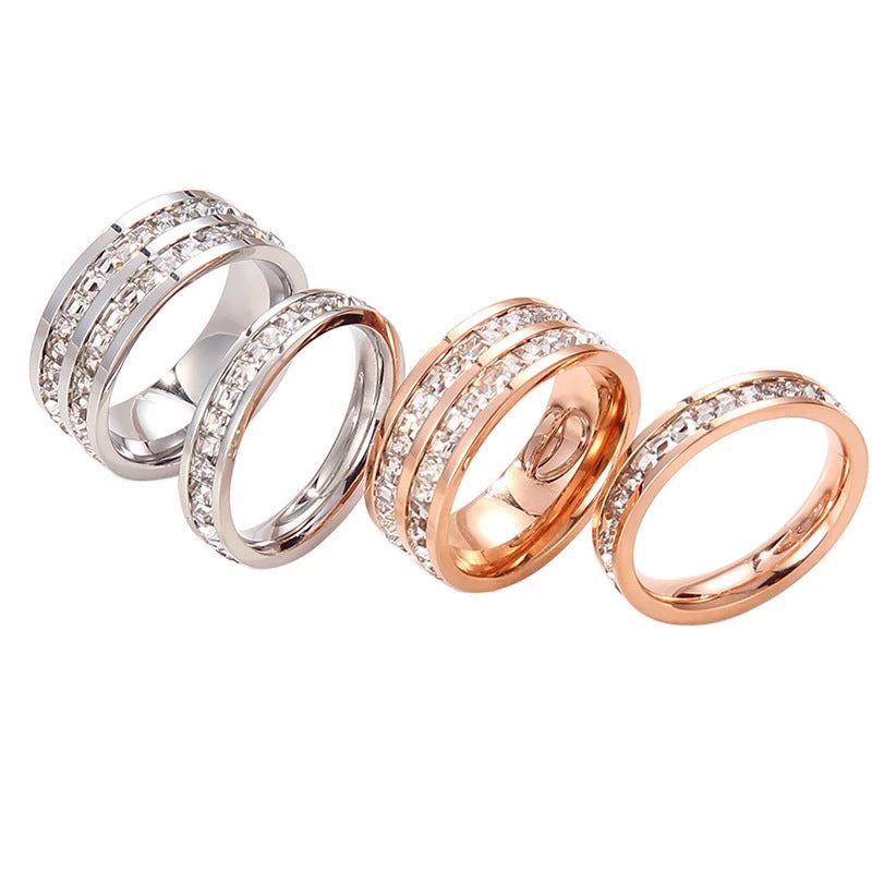 Elegant Titanium Steel Couple Rings – Single & Double Row Diamond Design