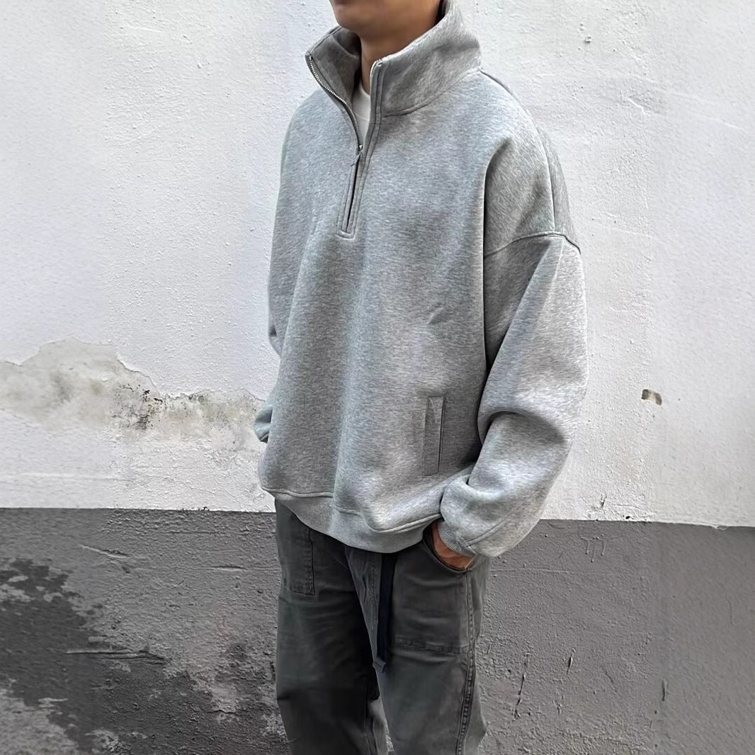 Men’s Half-Zip Stand Collar Sweater – Casual Streetwear Style