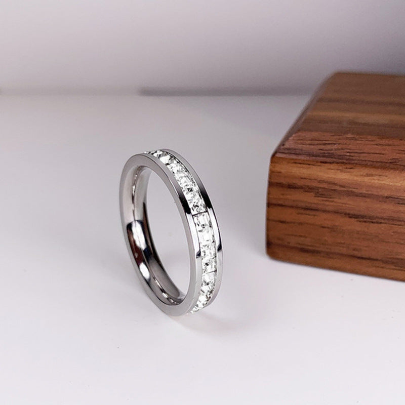 Elegant Titanium Steel Couple Rings – Single & Double Row Diamond Design