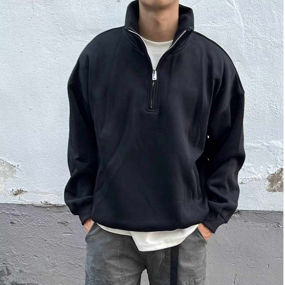 Men’s Half-Zip Stand Collar Sweater – Casual Streetwear Style