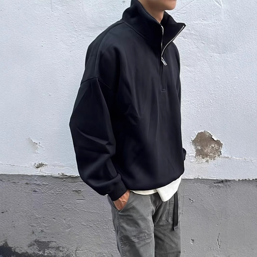 Men’s Half-Zip Stand Collar Sweater – Casual Streetwear Style
