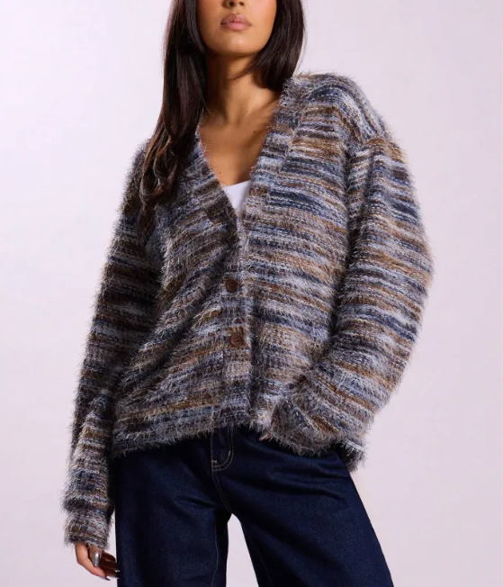 Women’s Winter Stripe Knit Button Cardigan