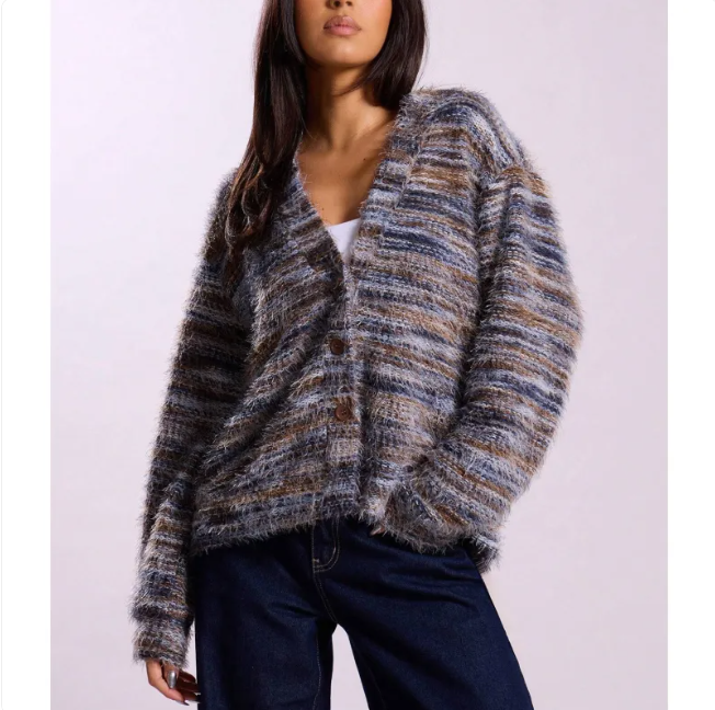 Women’s Winter Stripe Knit Button Cardigan