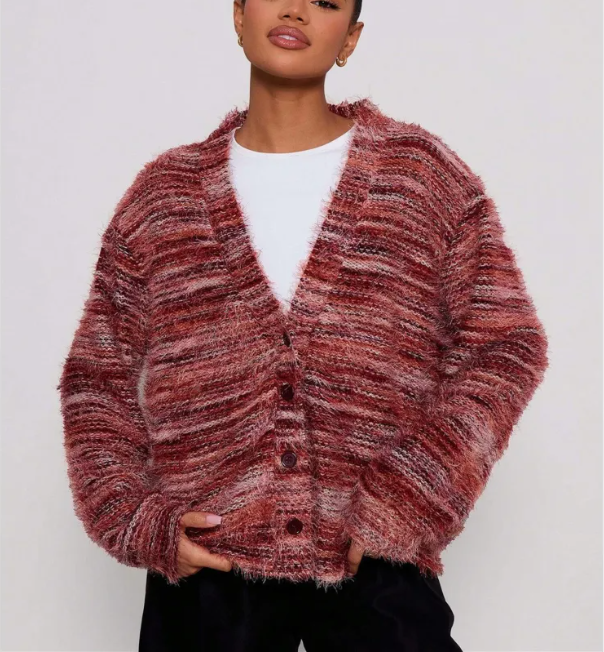 Women’s Winter Stripe Knit Button Cardigan