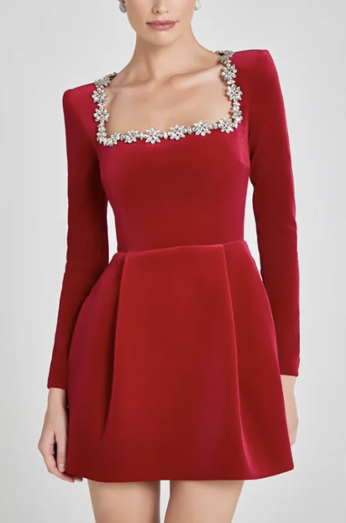 Elegant Square Neck Floral A-Line Mini Dress