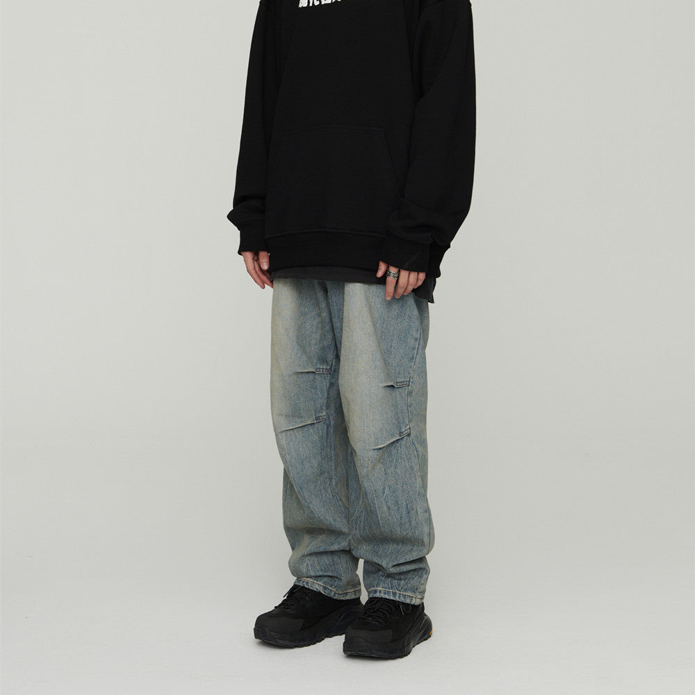 Light Grey Baggy Pleated Jeans – Oversized Streetwear Denim