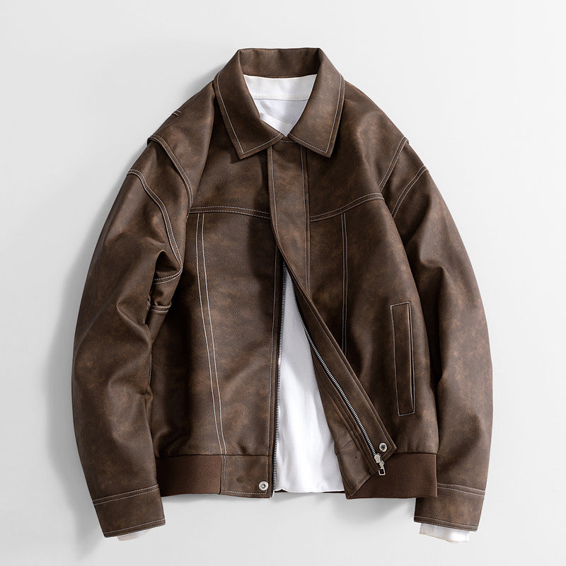 Men’s Retro PU Leather Jacket | Vintage Loose Fit