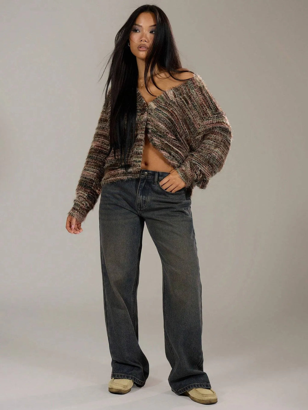 Women’s Winter Stripe Knit Button Cardigan