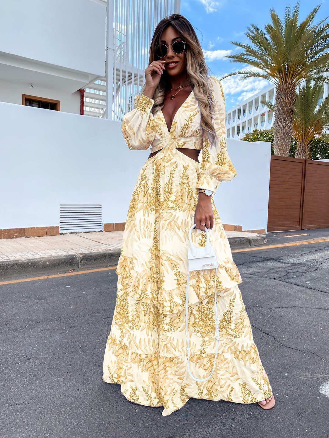 Boho Floral Maxi Dress – V-Neck Long Sleeve Summer Dress