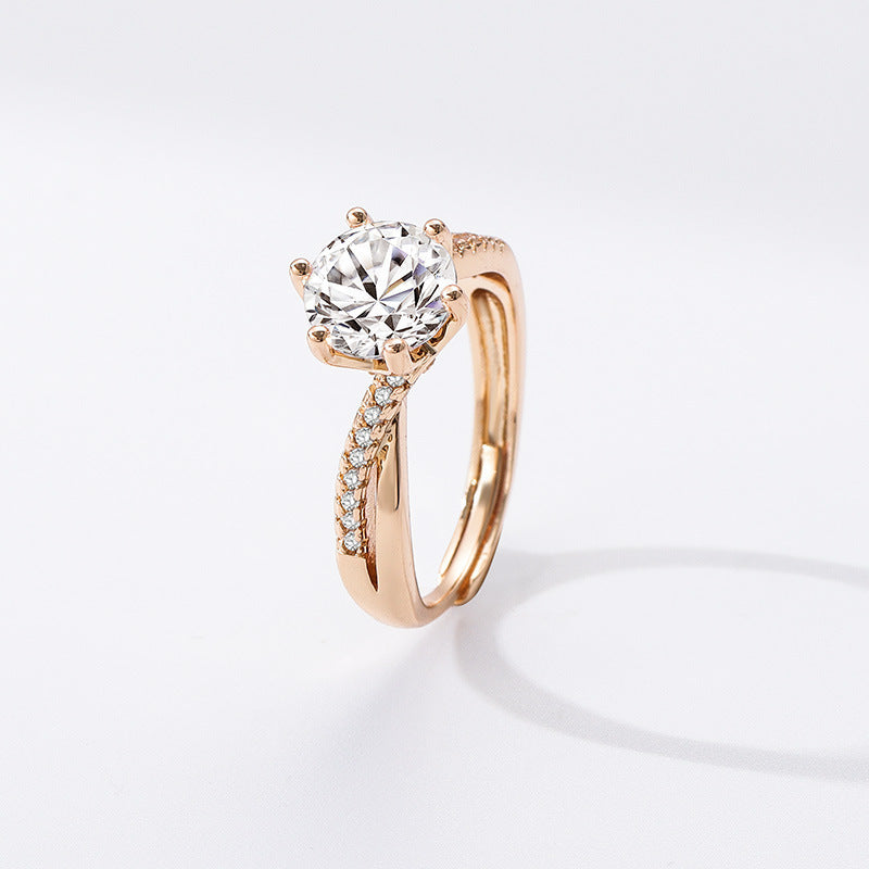 Affordable Luxury Champagne Gold Ring – Elegant Twist with Six-Claw Setting