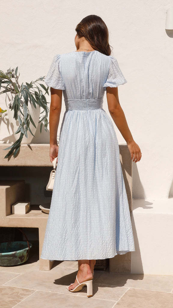 V-Neck Puff Sleeve Summer Dress – Slim Fit Long Dress for Women
