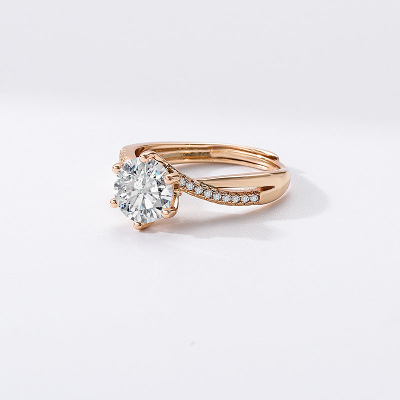 Affordable Luxury Champagne Gold Ring – Elegant Twist with Six-Claw Setting