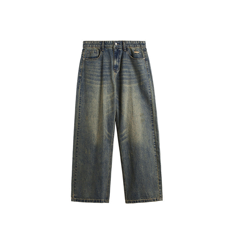 Retro Cat Beard Distressed Wide-Leg Jeans – Vintage Baggy Streetwe