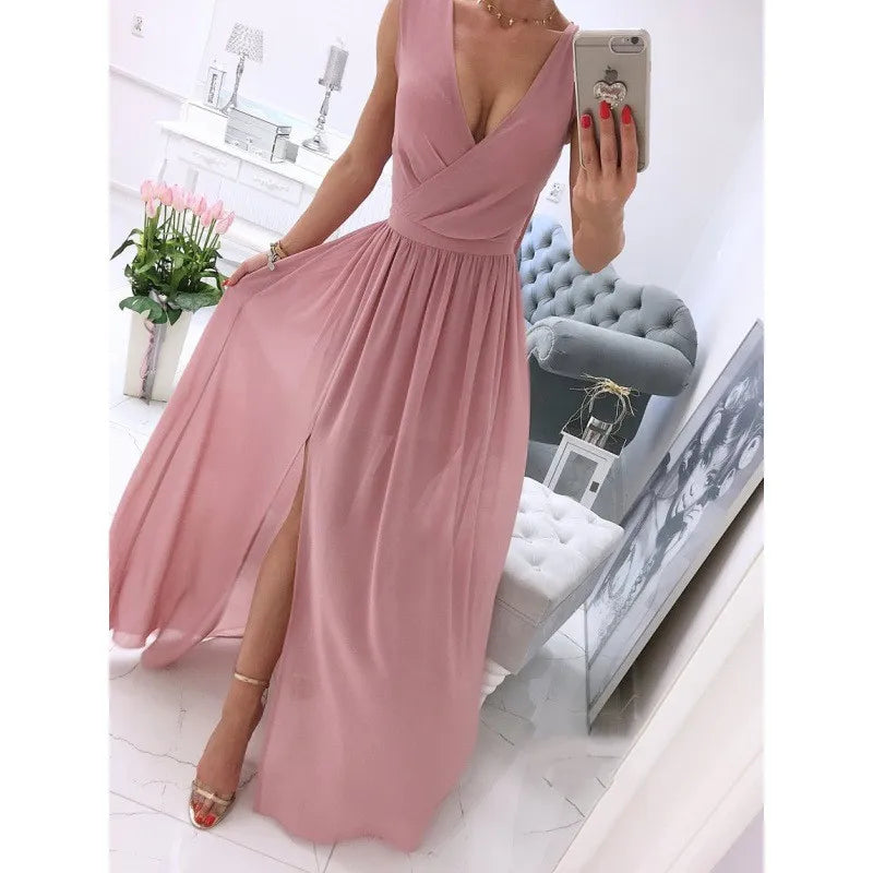 🧡 Elegant Summer Long Dress – Sleeveless & Split Design