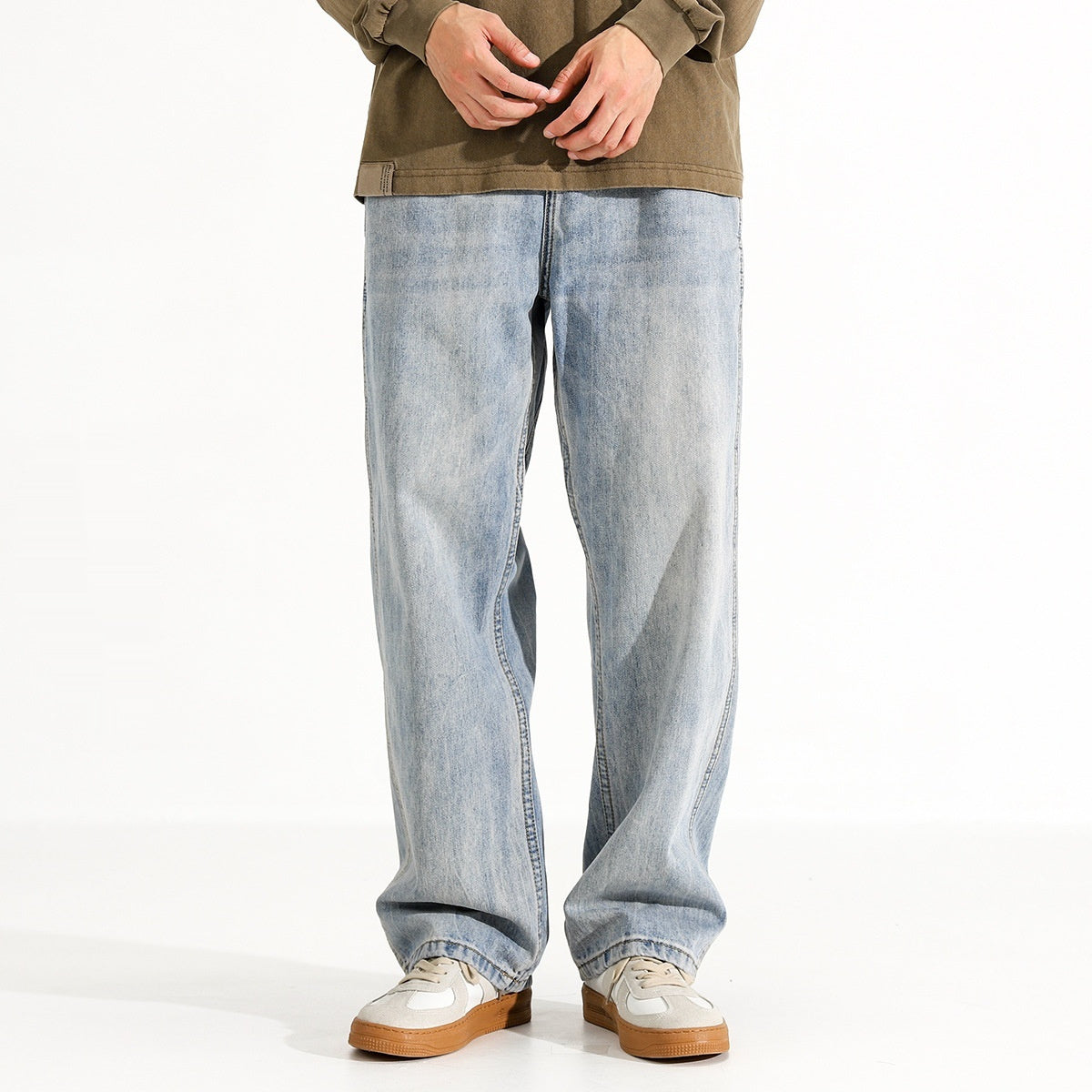 Men's Washed Distressed Loose Straight Jeans – Vintage Street Style