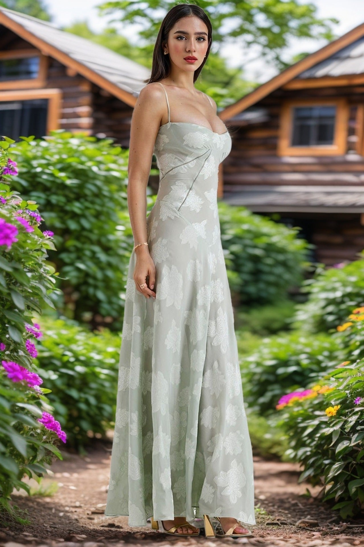 Elegant Floral Long Dress – Luxe Lace-Up Evening Gown