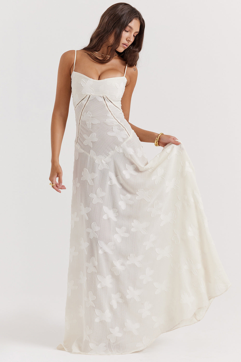 Elegant Floral Long Dress – Luxe Lace-Up Evening Gown