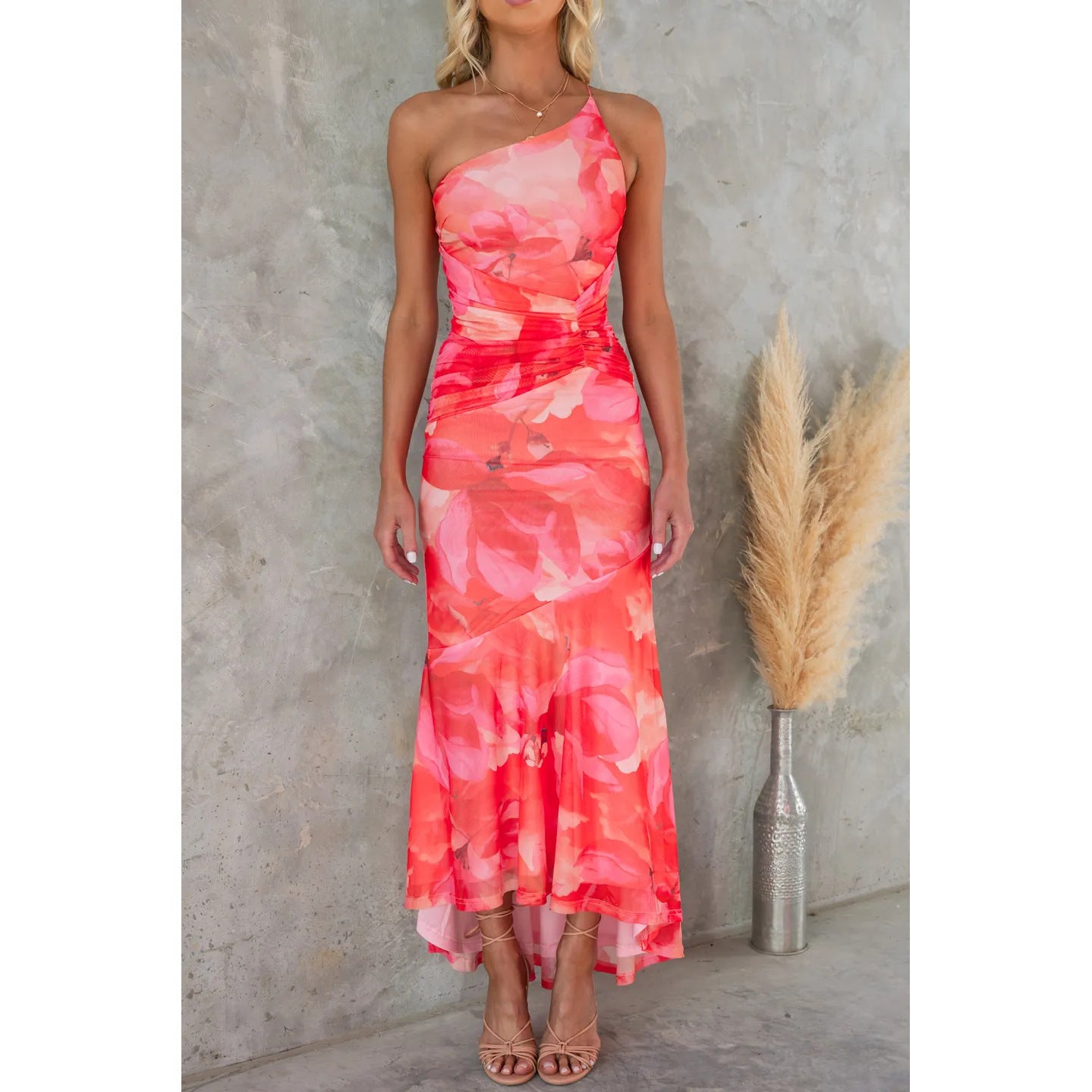 🌸 Floral One-Shoulder Summer Dress – Casual & Chic