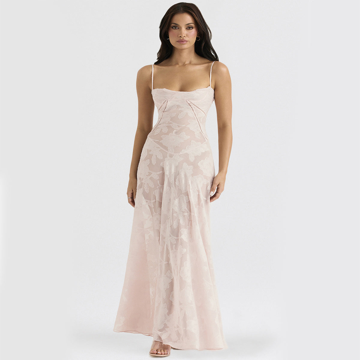 Elegant Floral Long Dress – Luxe Lace-Up Evening Gown