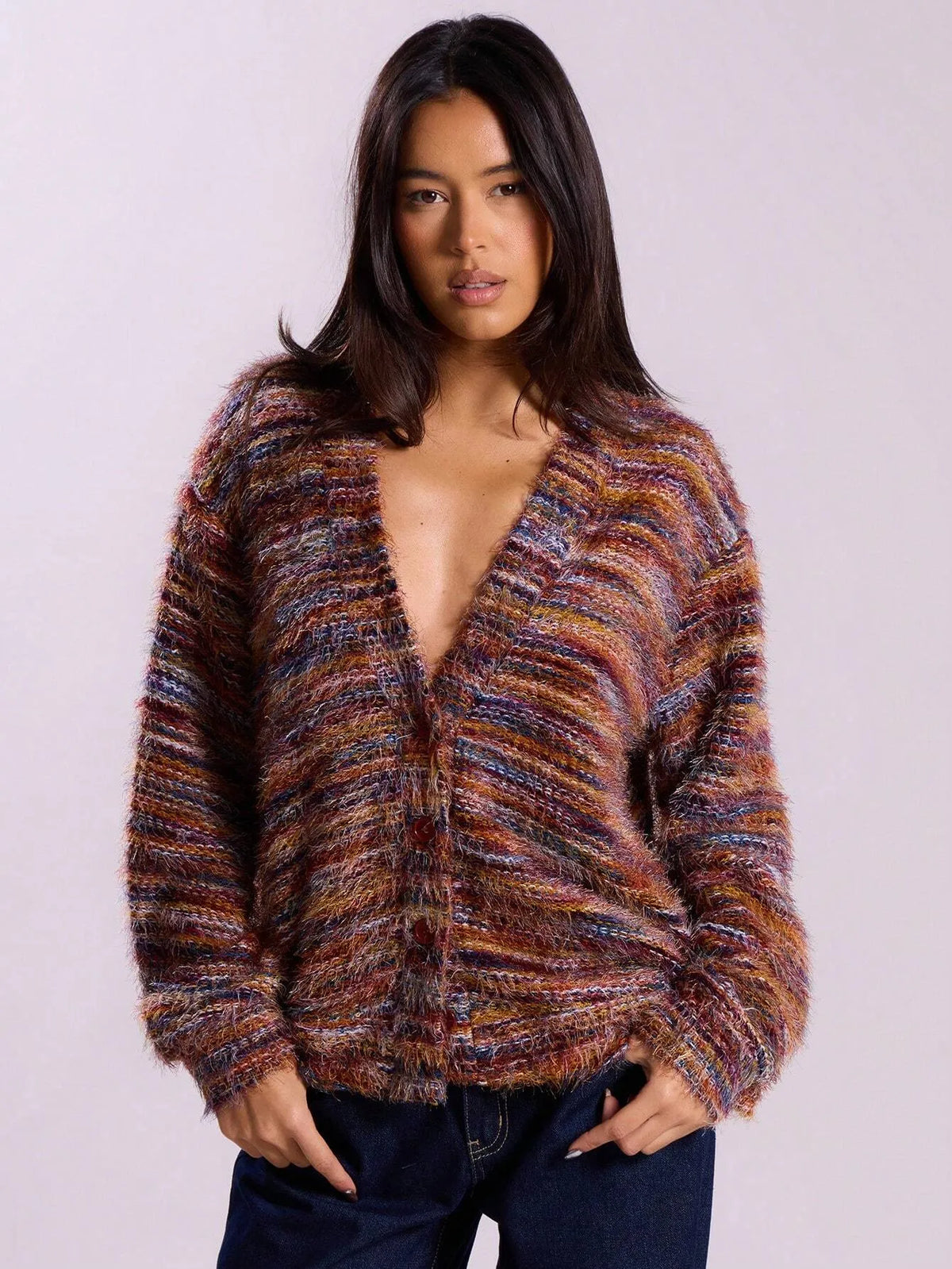 Women’s Winter Stripe Knit Button Cardigan