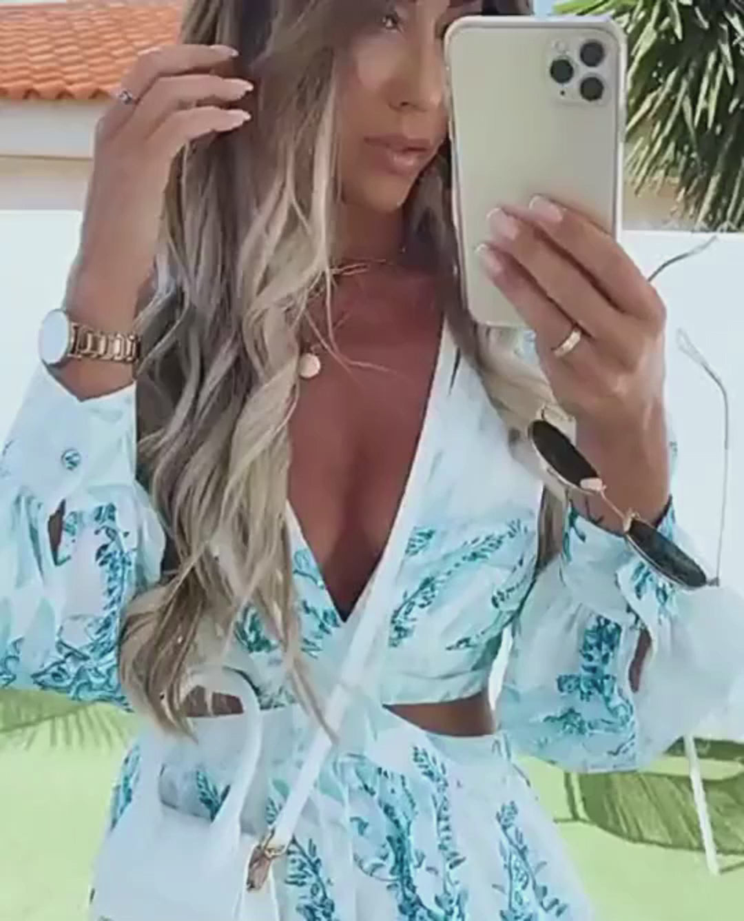 Boho Floral Maxi Dress – V-Neck Long Sleeve Summer Dress